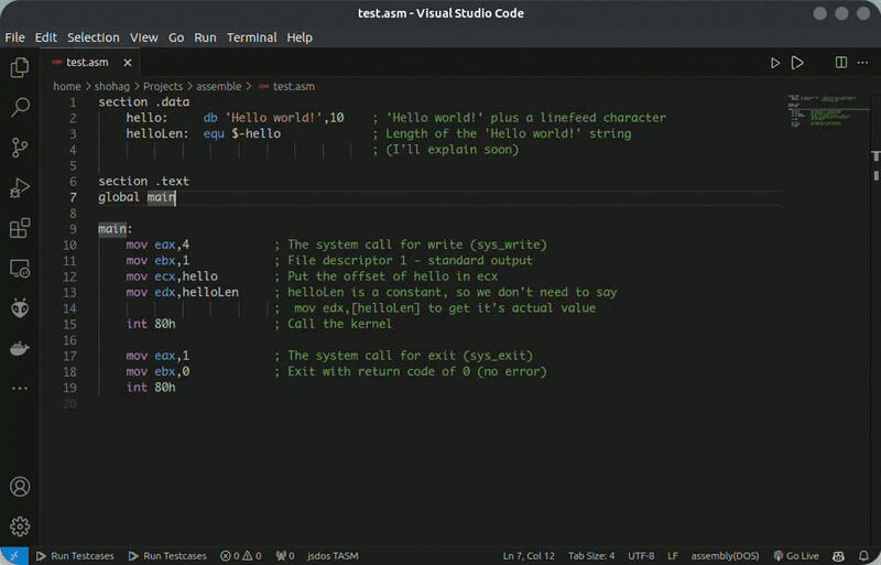 Assembly Language for Code Runner